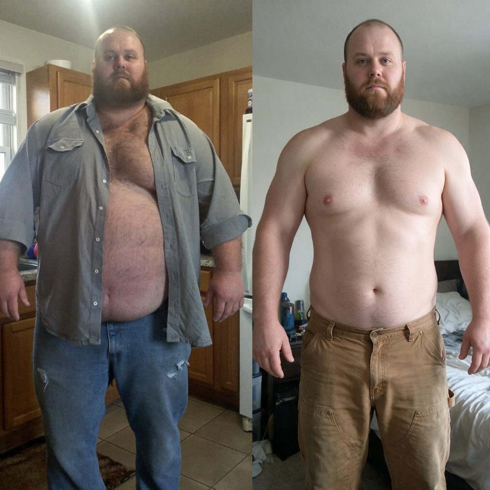 Jerry King at 340 lbs on the left, at 220 lbs on the right